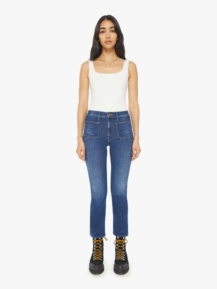Women Bootcut Mother Denim The Patch Pocket Insider Flood Blue navy