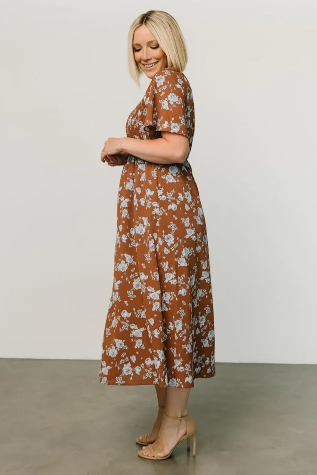 Women Botega Midi Dress Brown Blue Baltic Born Midi Dresses Women Botega Midi Dress Brown Blue Baltic Born Midi Dresses