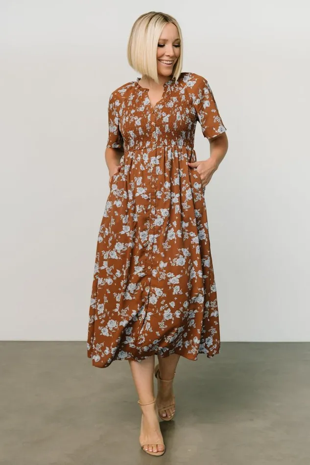 Women Botega Midi Dress Brown Blue Baltic Born Midi Dresses Women Botega Midi Dress Brown Blue Baltic Born Midi Dresses