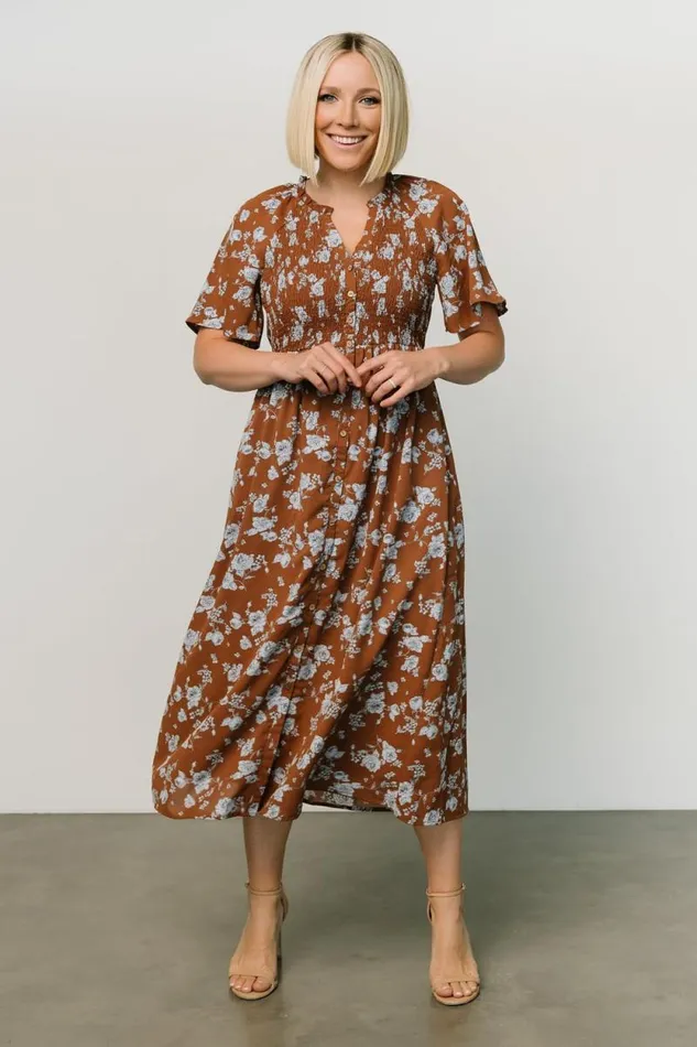 Women Botega Midi Dress Brown Blue Baltic Born Midi Dresses Women Botega Midi Dress Brown Blue Baltic Born Midi Dresses