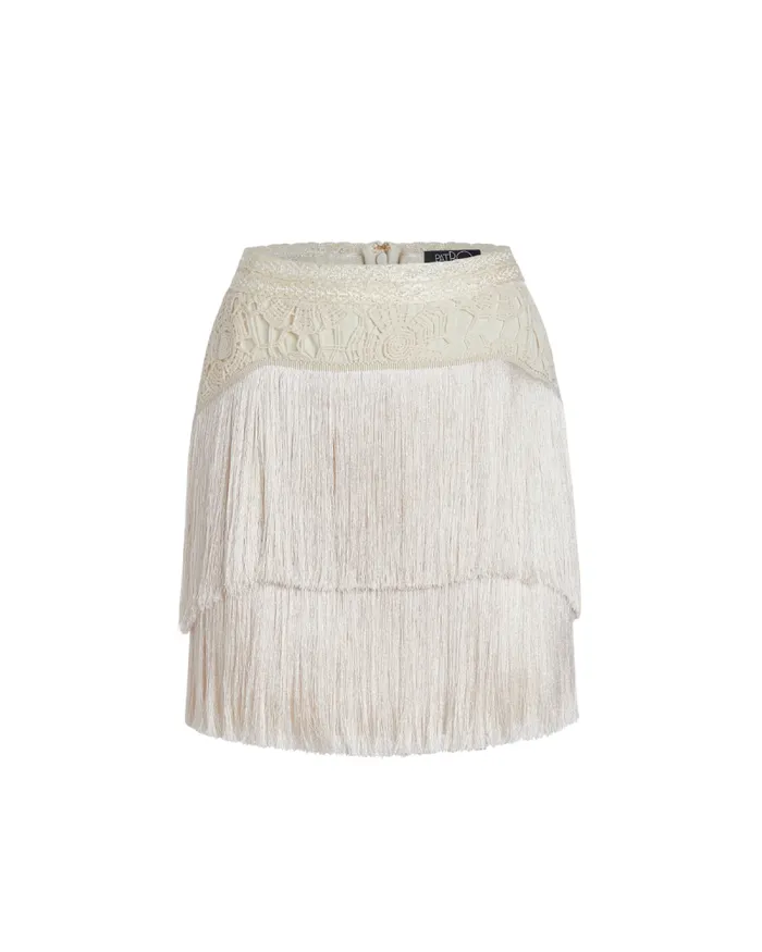 Women Bottoms PatBO Crochet Fringe Mini Skirt Wheat