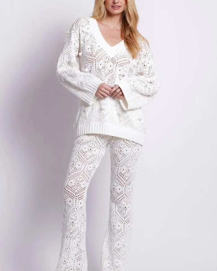 Women Bottoms PatBO Knit Flare Leg Pant White