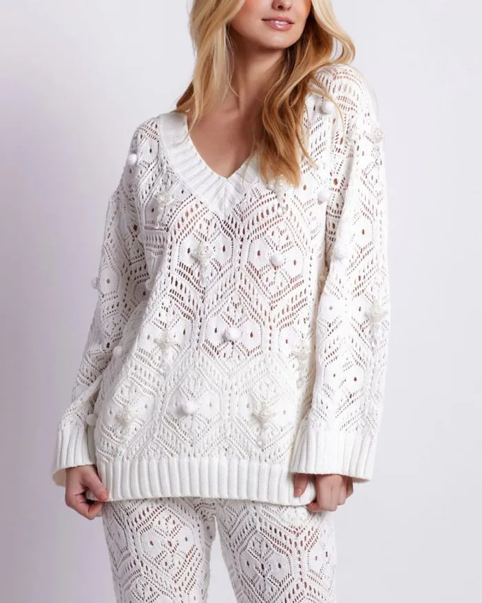 Women Bottoms PatBO Knit Flare Leg Pant White