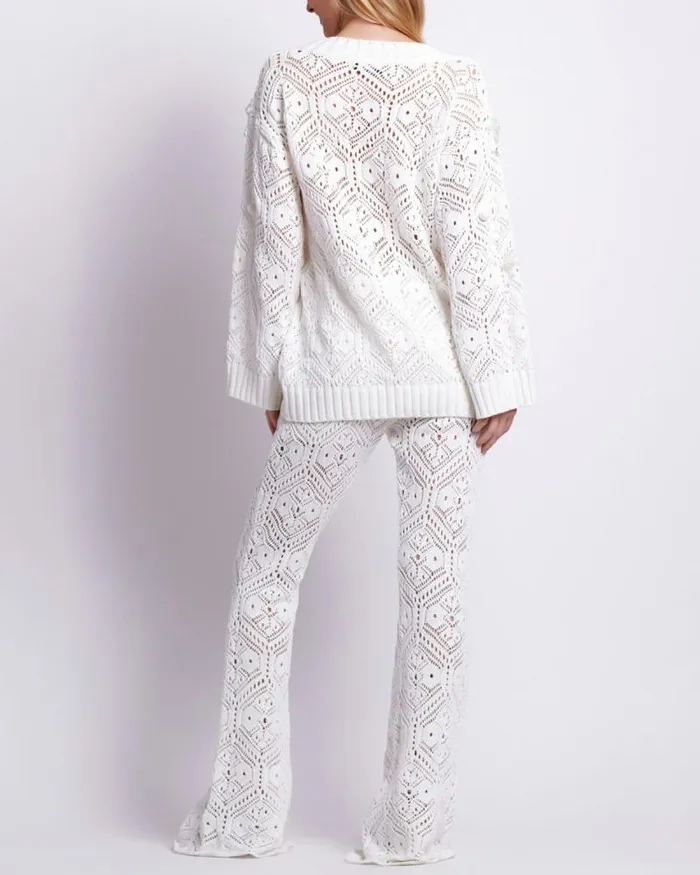 Women Bottoms PatBO Knit Flare Leg Pant White