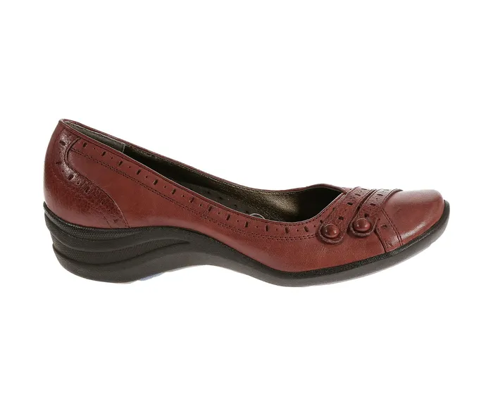 Women Burlesque Dark Red Leather Walking Shoes Hush Puppies