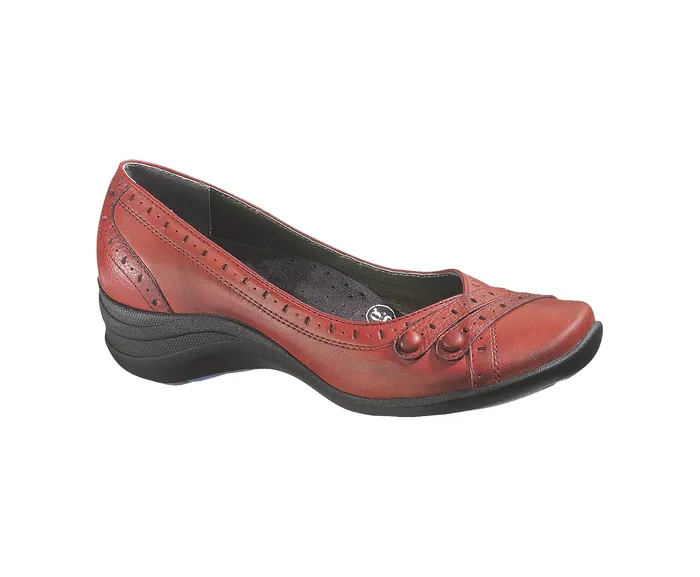 Women Burlesque Dark Red Leather Walking Shoes Hush Puppies