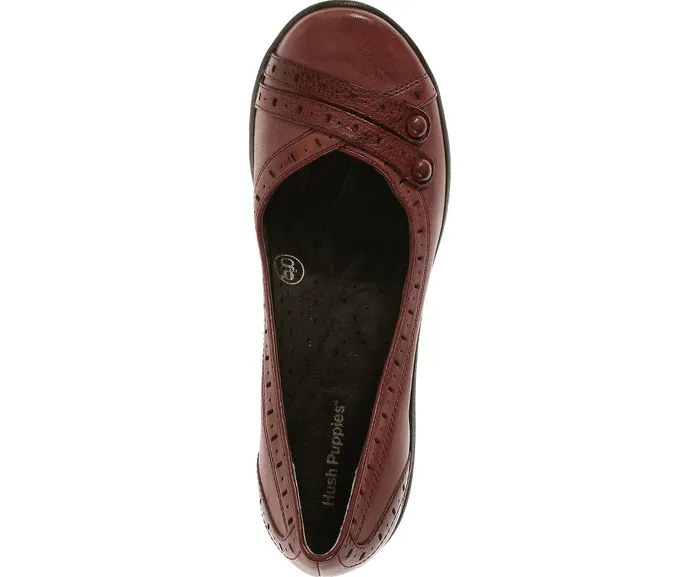 Women Burlesque Dark Red Leather Walking Shoes Hush Puppies