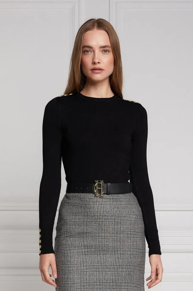 Women Buttoned Knit Crew Neck Black Holland Cooper Knitwear Women Buttoned Knit Crew Neck Black Holland Cooper Knitwear