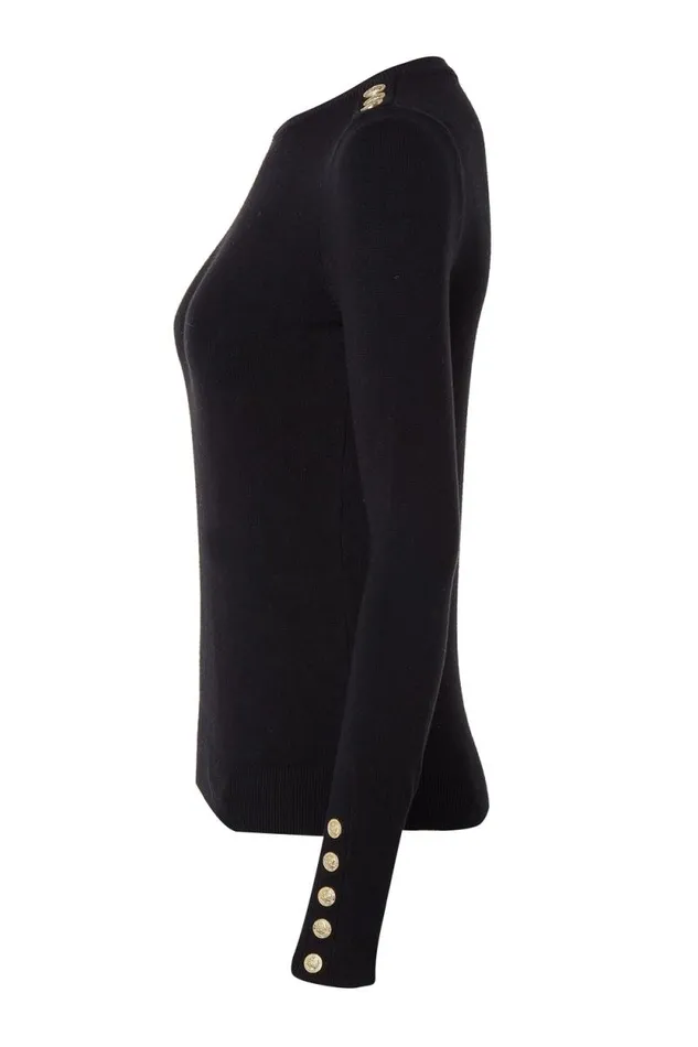 Women Buttoned Knit Crew Neck Black Holland Cooper Knitwear Women Buttoned Knit Crew Neck Black Holland Cooper Knitwear