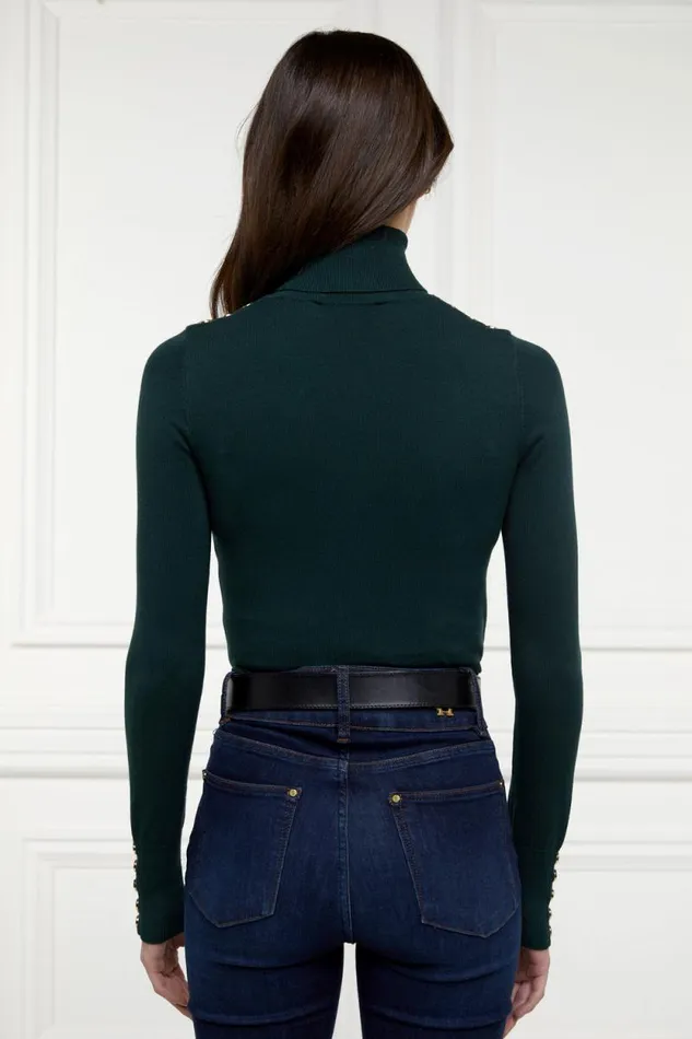 Women Buttoned Knit Roll Neck Deep Emerald Holland Cooper Knitwear Women Buttoned Knit Roll Neck Deep Emerald Holland Cooper Knitwear