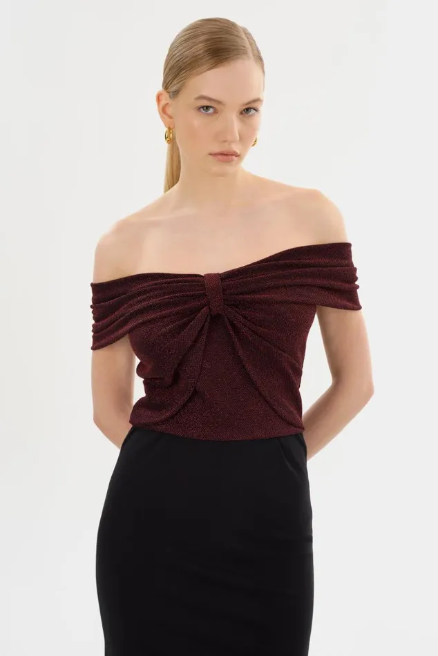 Women CAMELIA Lurex Knit Top Red LAMARQUE Tops Women CAMELIA Lurex Knit Top Red LAMARQUE Tops
