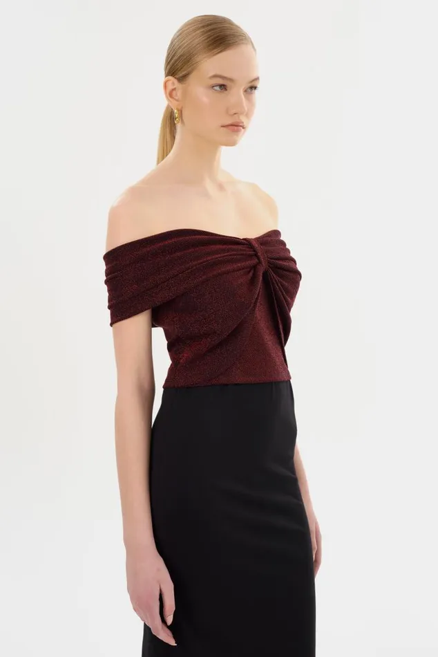 Women CAMELIA Lurex Knit Top Red LAMARQUE Tops Women CAMELIA Lurex Knit Top Red LAMARQUE Tops