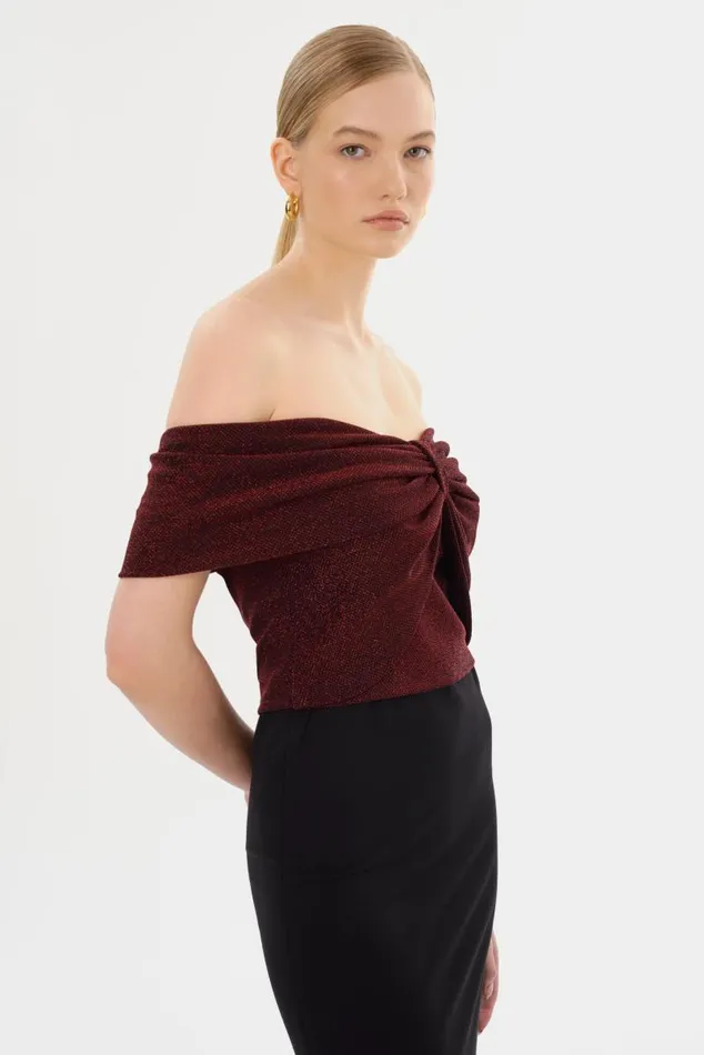 Women CAMELIA Lurex Knit Top Red LAMARQUE Tops Women CAMELIA Lurex Knit Top Red LAMARQUE Tops