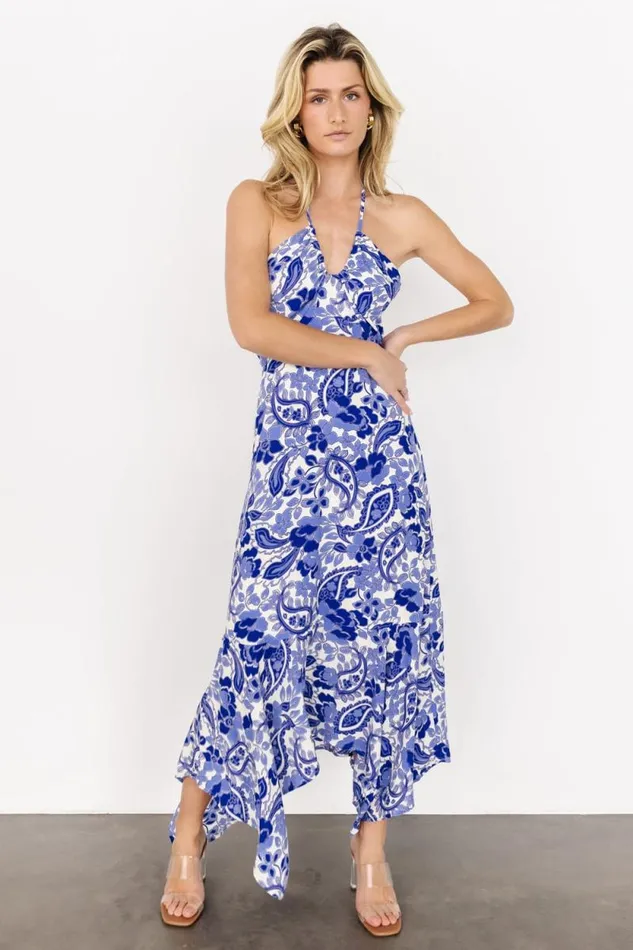 Women Camila Halter Maxi Dress Blue Ivory Baltic Born Maxi Dresses