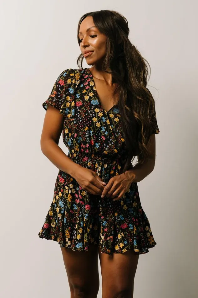 Women Candy Romper Black Floral Baltic Born Jumpsuits and Rompers