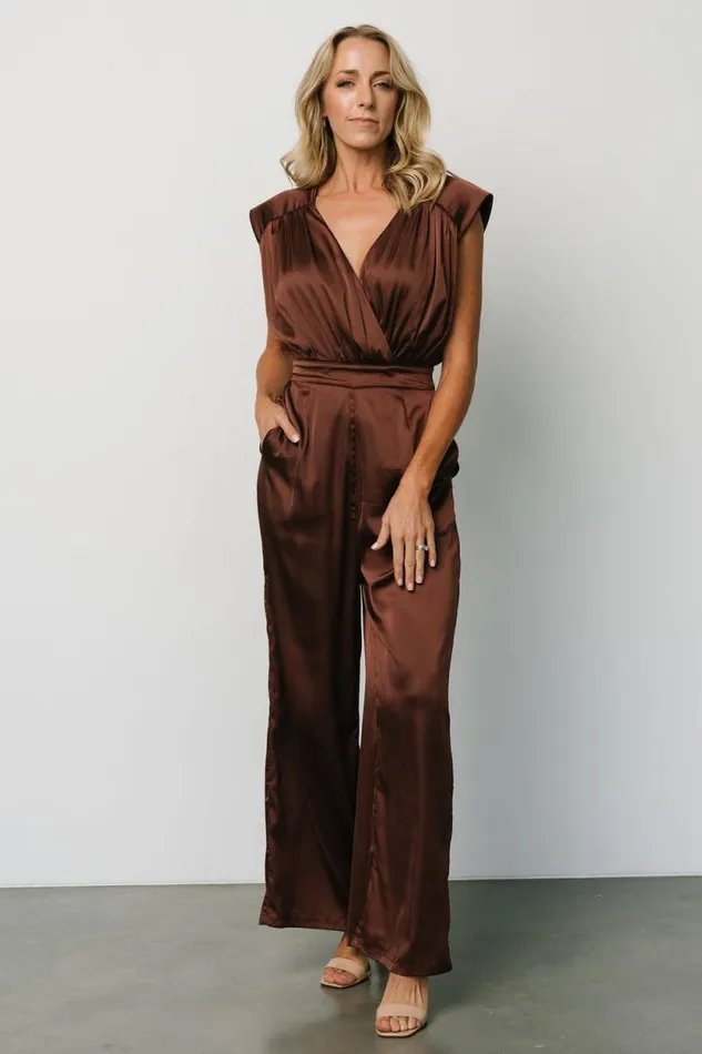 Women Caria Satin Jumpsuit Chocolate Baltic Born Jumpsuits and Rompers