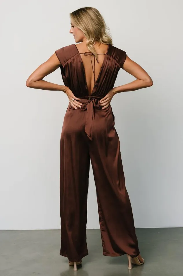 Women Caria Satin Jumpsuit Chocolate Baltic Born Jumpsuits and Rompers Women Caria Satin Jumpsuit Chocolate Baltic Born Jumpsuits and Rompers