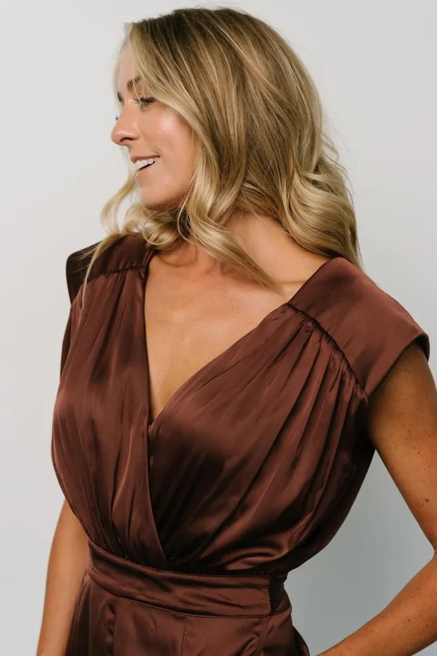 Women Caria Satin Jumpsuit Chocolate Baltic Born Jumpsuits and Rompers Women Caria Satin Jumpsuit Chocolate Baltic Born Jumpsuits and Rompers