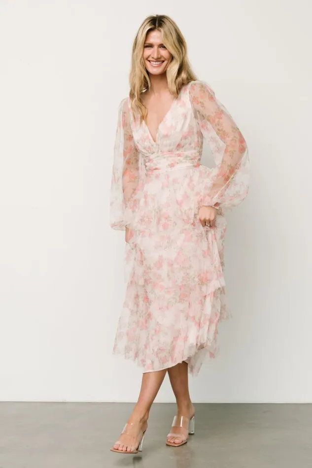 Women Carolina Tulle Tiered Maxi Dress Blush Floral Baltic Born Tulle Styles
