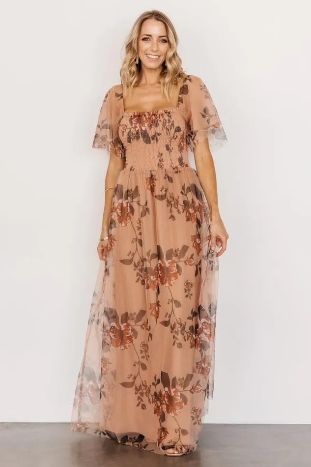 Women Cassandra Tulle Maxi Dress Copper Floral Baltic Born Tulle Styles