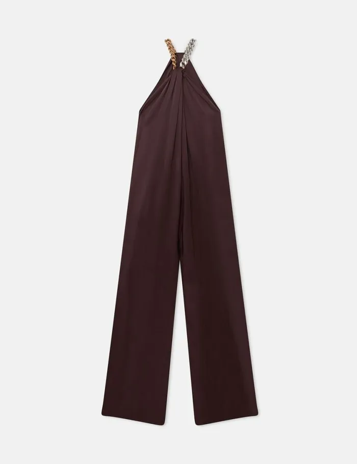Women Chain Halterneck Satin Jumpsuit Chocolate Brown Stella McCartney Jumpsuits