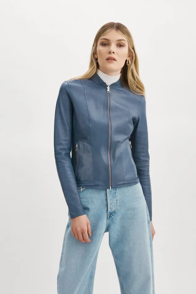 Women CHAPIN Reversible Leather Bomber Smoked Blue Silver LAMARQUE Bombers Women CHAPIN Reversible Leather Bomber Smoked Blue Silver LAMARQUE Bombers
