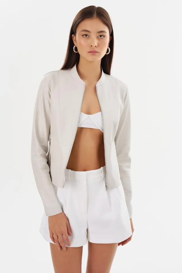 Women CHAPIN Reversible Leather Bomber Winter Whitesilver LAMARQUE Leather Jackets