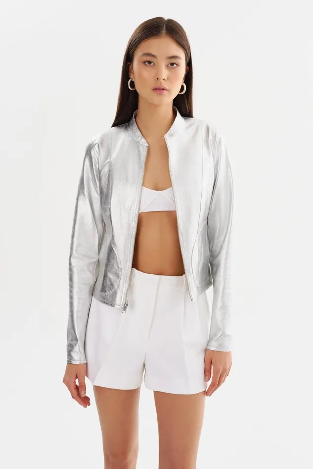 Women CHAPIN Reversible Leather Bomber Winter Whitesilver LAMARQUE Leather Jackets Women CHAPIN Reversible Leather Bomber Winter Whitesilver LAMARQUE Leather Jackets