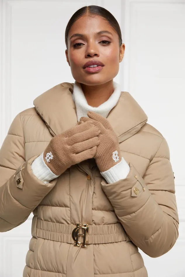 Women Chelsea Logo Knitted Gloves Camel Cream Holland Cooper Gloves