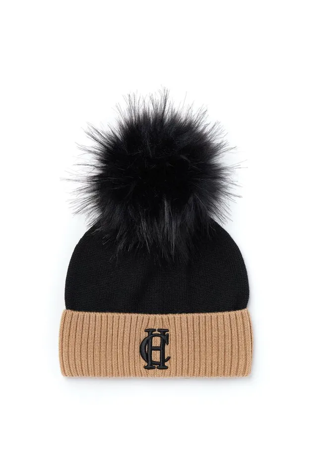 Women Chelsea Merino Bobble Hat Black Holland Cooper Hats and Headbands