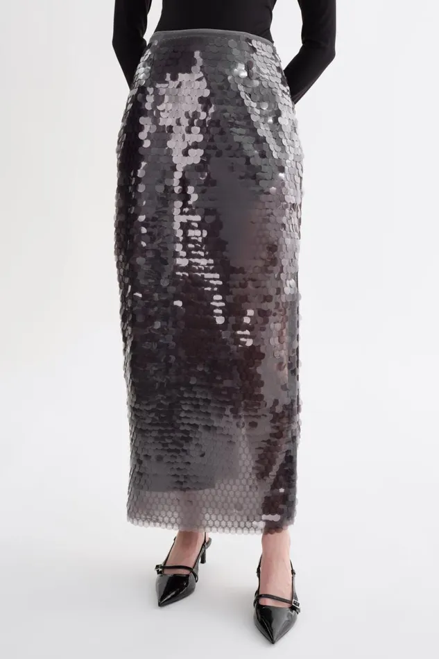 Women CLARA Sequin Midi Skirt Grey LAMARQUE Skirts