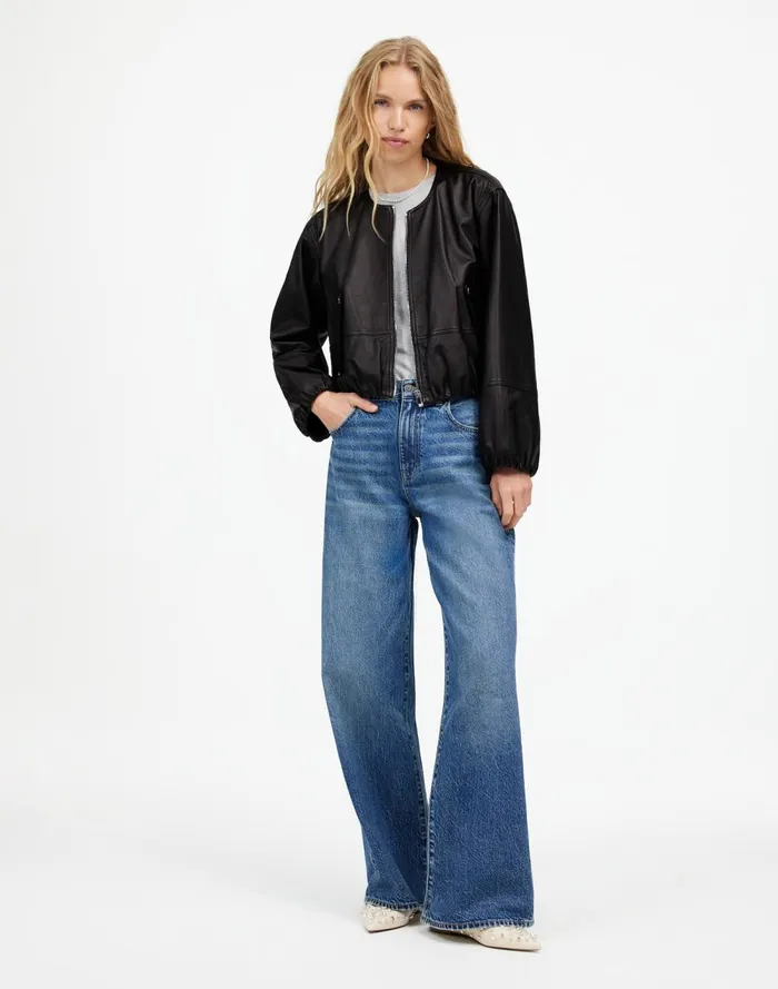 Women Coats Jackets Madewell Leather BubbleSleeve Jacket True Black