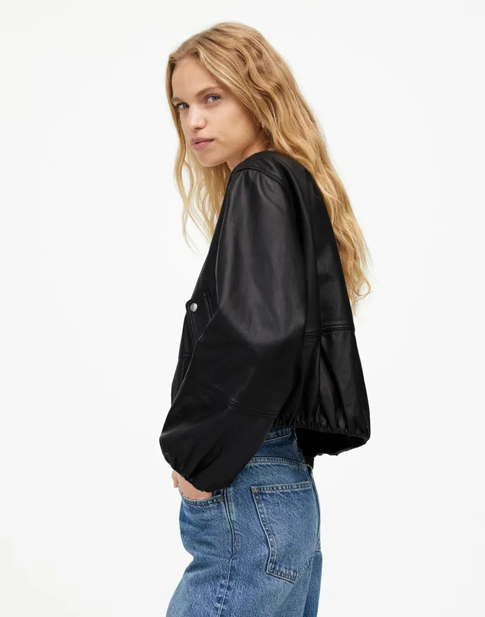 Women Coats Jackets Madewell Leather BubbleSleeve Jacket True Black