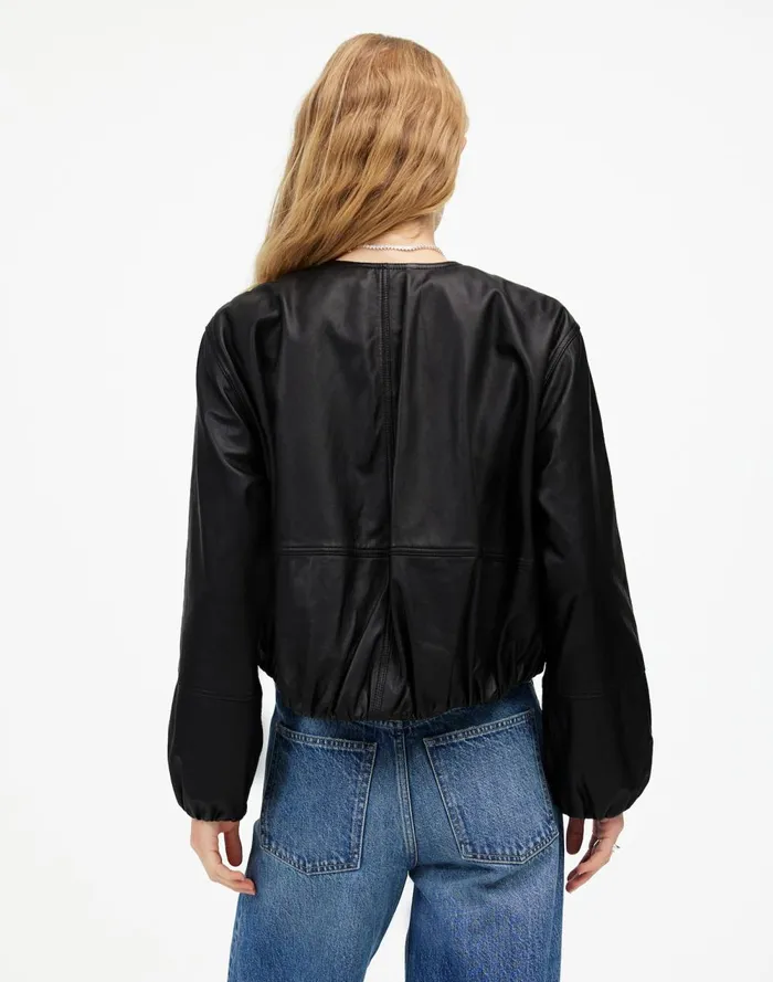 Women Coats Jackets Madewell Leather BubbleSleeve Jacket True Black