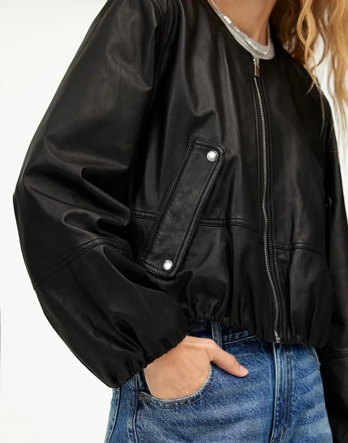 Women Coats Jackets Madewell Leather BubbleSleeve Jacket True Black