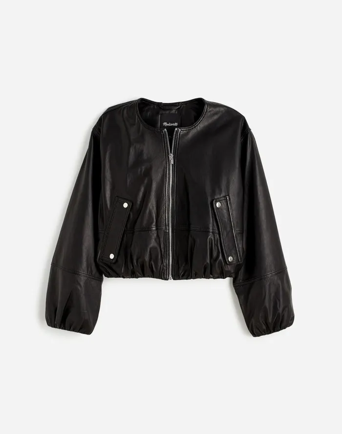 Women Coats Jackets Madewell Leather BubbleSleeve Jacket True Black