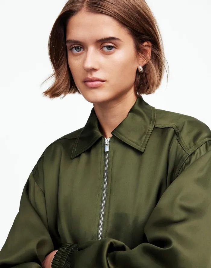 Women Coats Jackets Madewell Relaxed ZipFront Bomber Jacket Mossy Umber