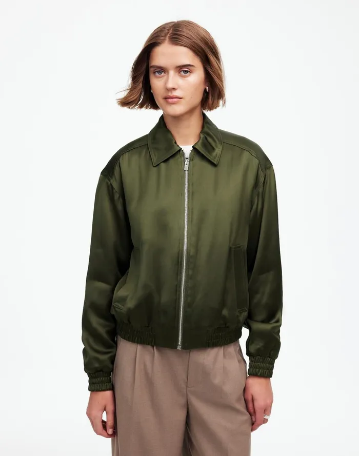 Women Coats Jackets Madewell Relaxed ZipFront Bomber Jacket Mossy Umber