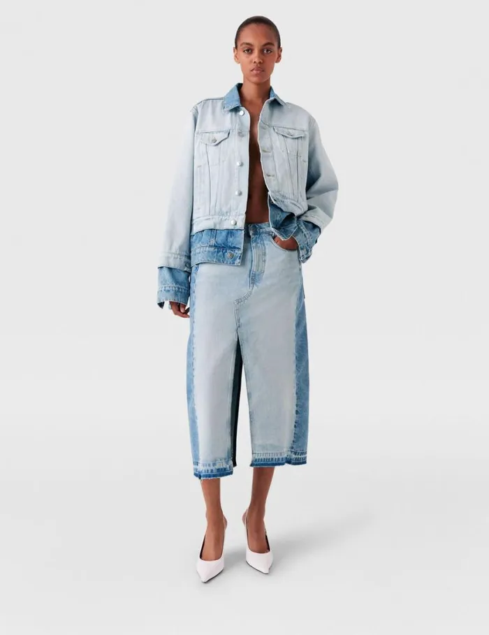 Women Contrast Panel Denim Skirt Blue Stella McCartney Skirts