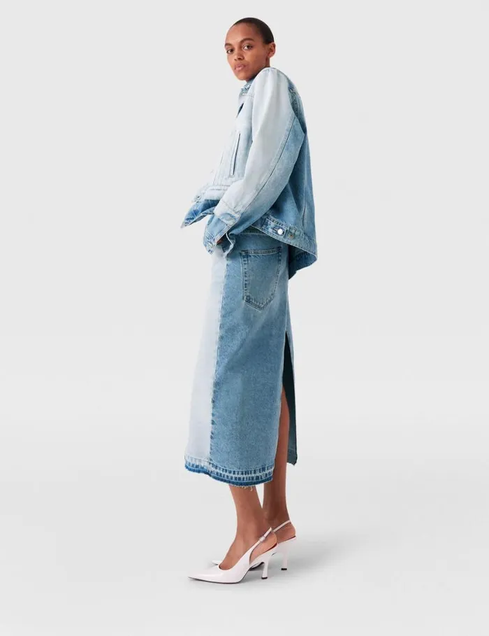 Women Contrast Panel Denim Skirt Blue Stella McCartney Skirts