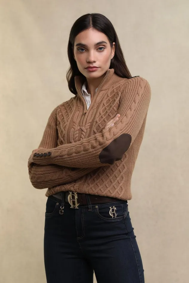 Women Country Cable Quarter Zip Knit Caramel Holland Cooper Knitwear Women Country Cable Quarter Zip Knit Caramel Holland Cooper Knitwear