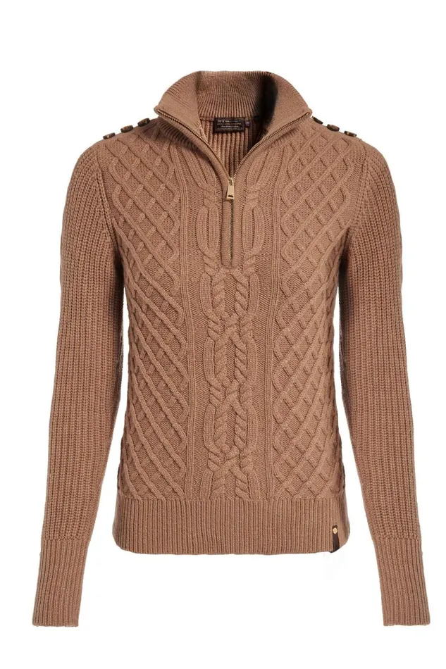 Women Country Cable Quarter Zip Knit Caramel Holland Cooper Knitwear Women Country Cable Quarter Zip Knit Caramel Holland Cooper Knitwear
