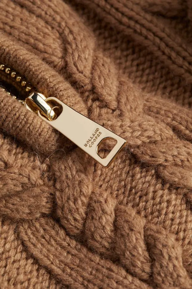 Women Country Cable Quarter Zip Knit Caramel Holland Cooper Knitwear Women Country Cable Quarter Zip Knit Caramel Holland Cooper Knitwear