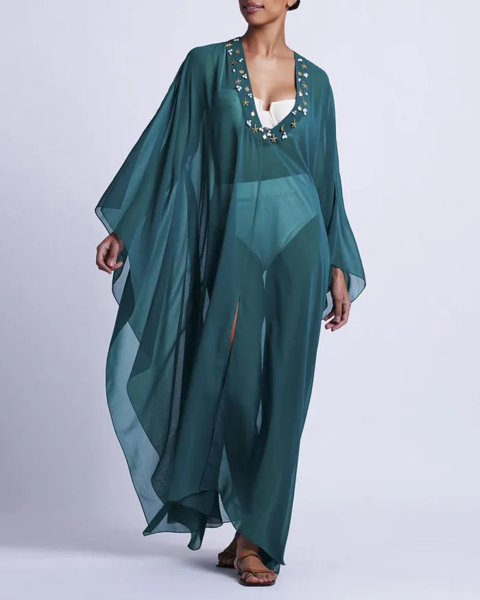 Women CoverUps PatBO PORTOFINO HANDBEADED CAFTAN FINAL SALE Galapagos