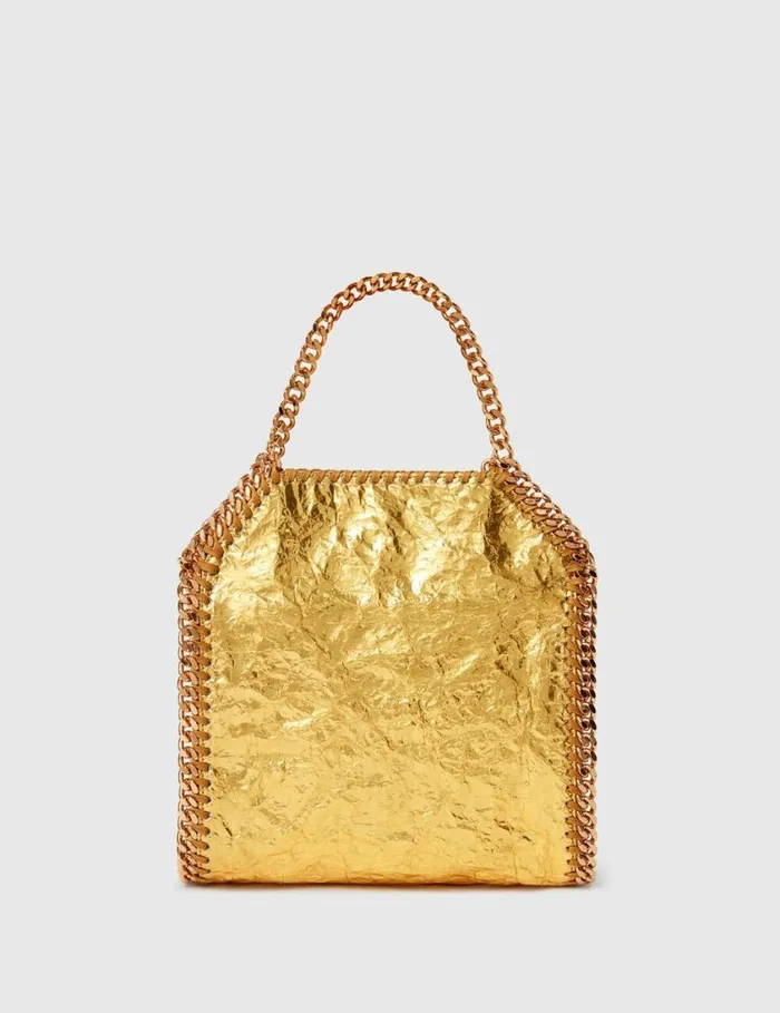 Women Crinkled Metallic Falabella Mini Tote Bag Gold Stella McCartney Crossbody Bags Women Crinkled Metallic Falabella Mini Tote Bag Gold Stella McCartney Crossbody Bags