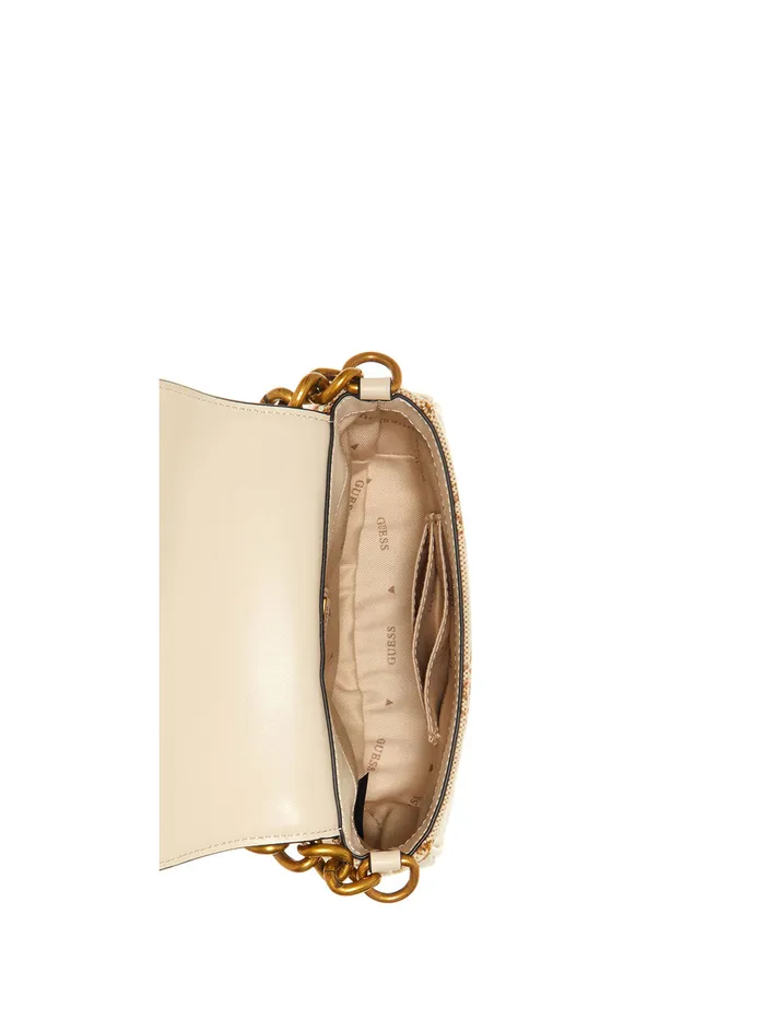 Women Crossbody GUESS Beige Logo Izzy Mini Crossbody Bag