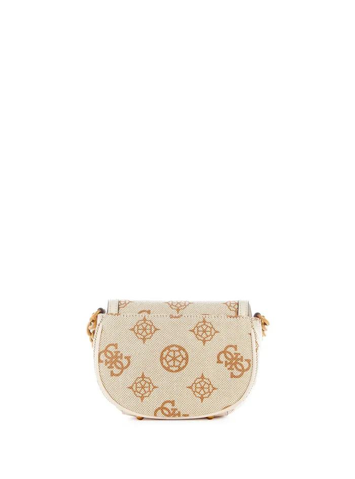 Women Crossbody GUESS Beige Logo Izzy Mini Crossbody Bag