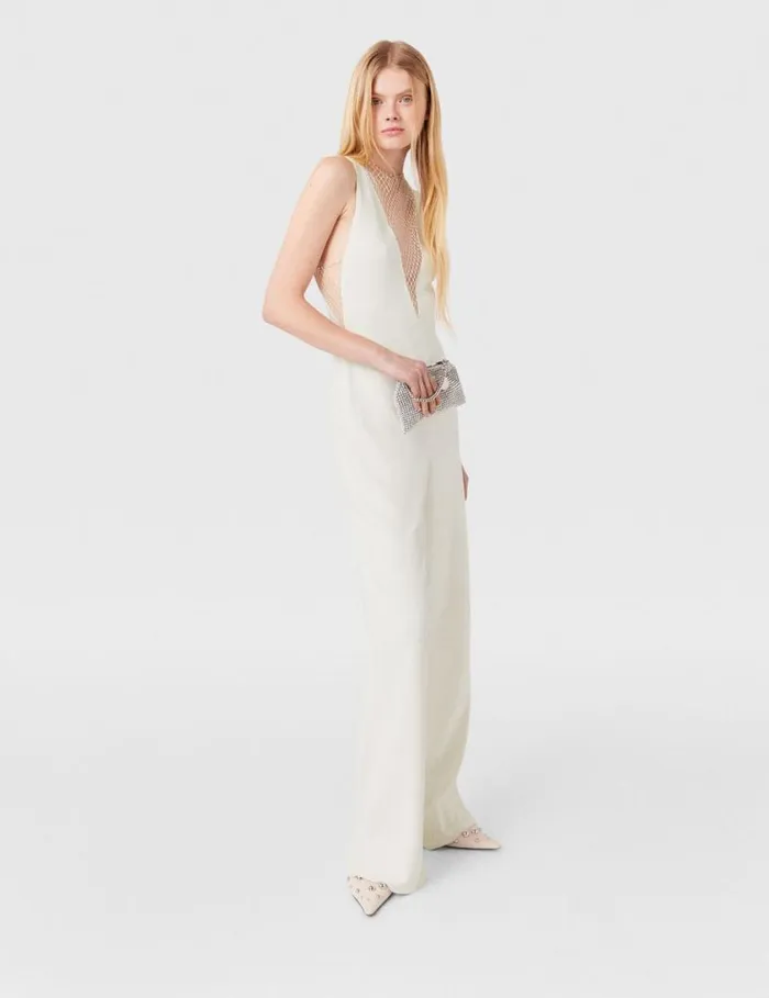 Women Crystal Mesh Deep V Jumpsuit Pure White Stella McCartney Jumpsuits Women Crystal Mesh Deep V Jumpsuit Pure White Stella McCartney Jumpsuits