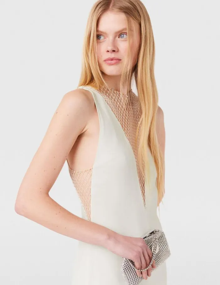 Women Crystal Mesh Deep V Jumpsuit Pure White Stella McCartney Jumpsuits Women Crystal Mesh Deep V Jumpsuit Pure White Stella McCartney Jumpsuits