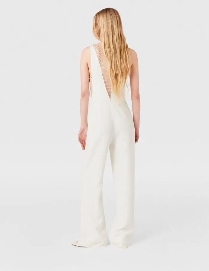 Women Crystal Mesh Deep V Jumpsuit Pure White Stella McCartney Jumpsuits Women Crystal Mesh Deep V Jumpsuit Pure White Stella McCartney Jumpsuits